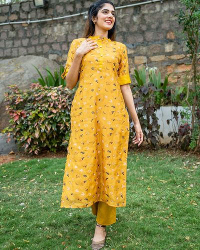 Ochre embroidered kurta with pants - set of two by The Weave Story ...