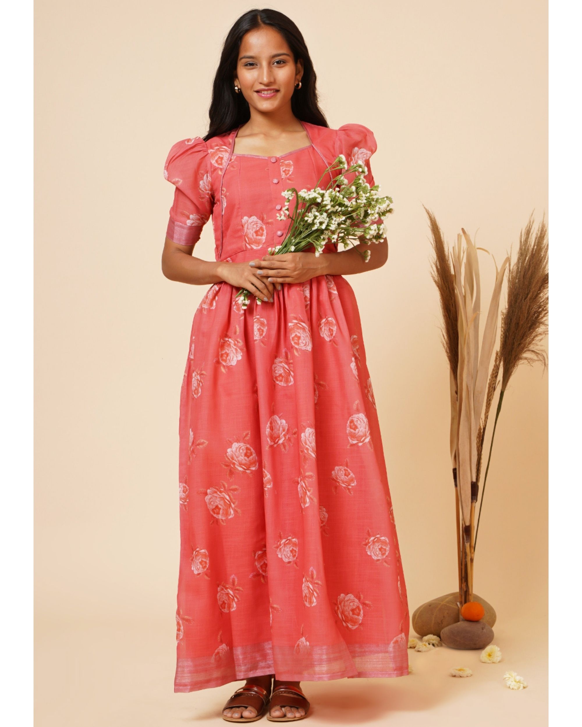 Peach floral cheap maxi dress