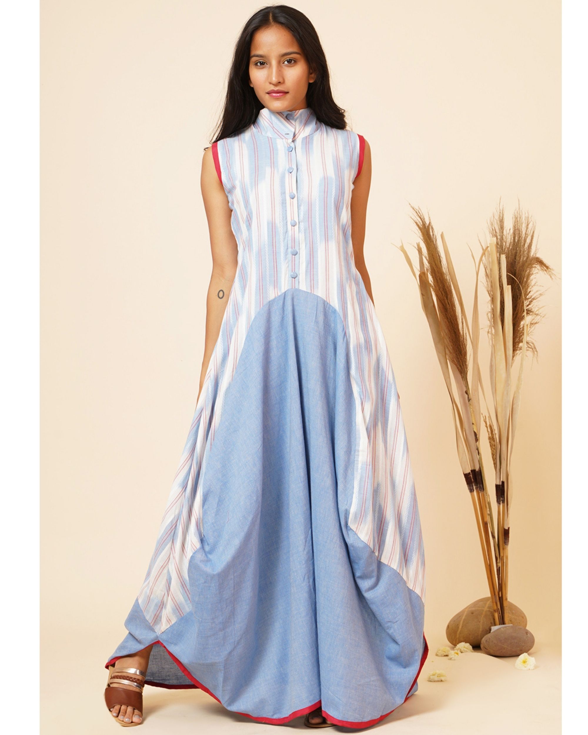 White and blue cowl dress by Miar | The Secret Label