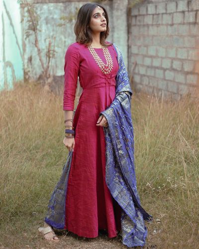 Sky blue flared dress by Kundavai