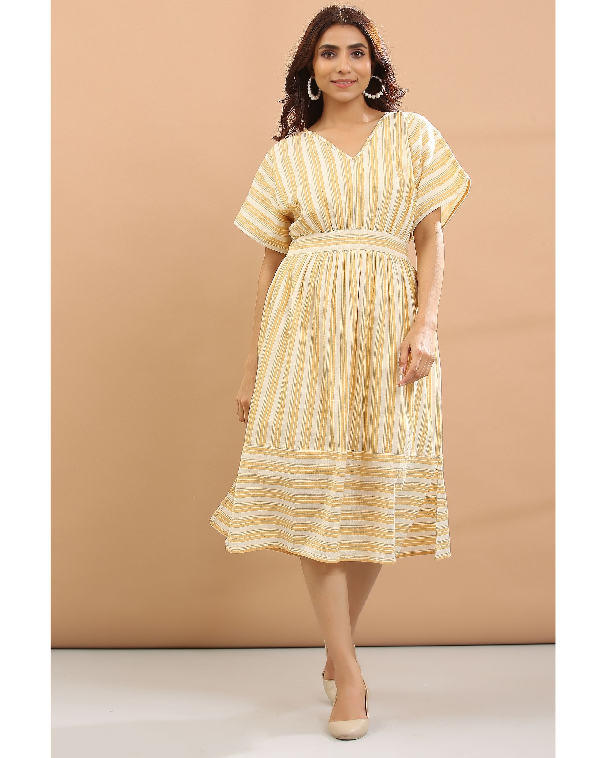Yellow striped midi dress