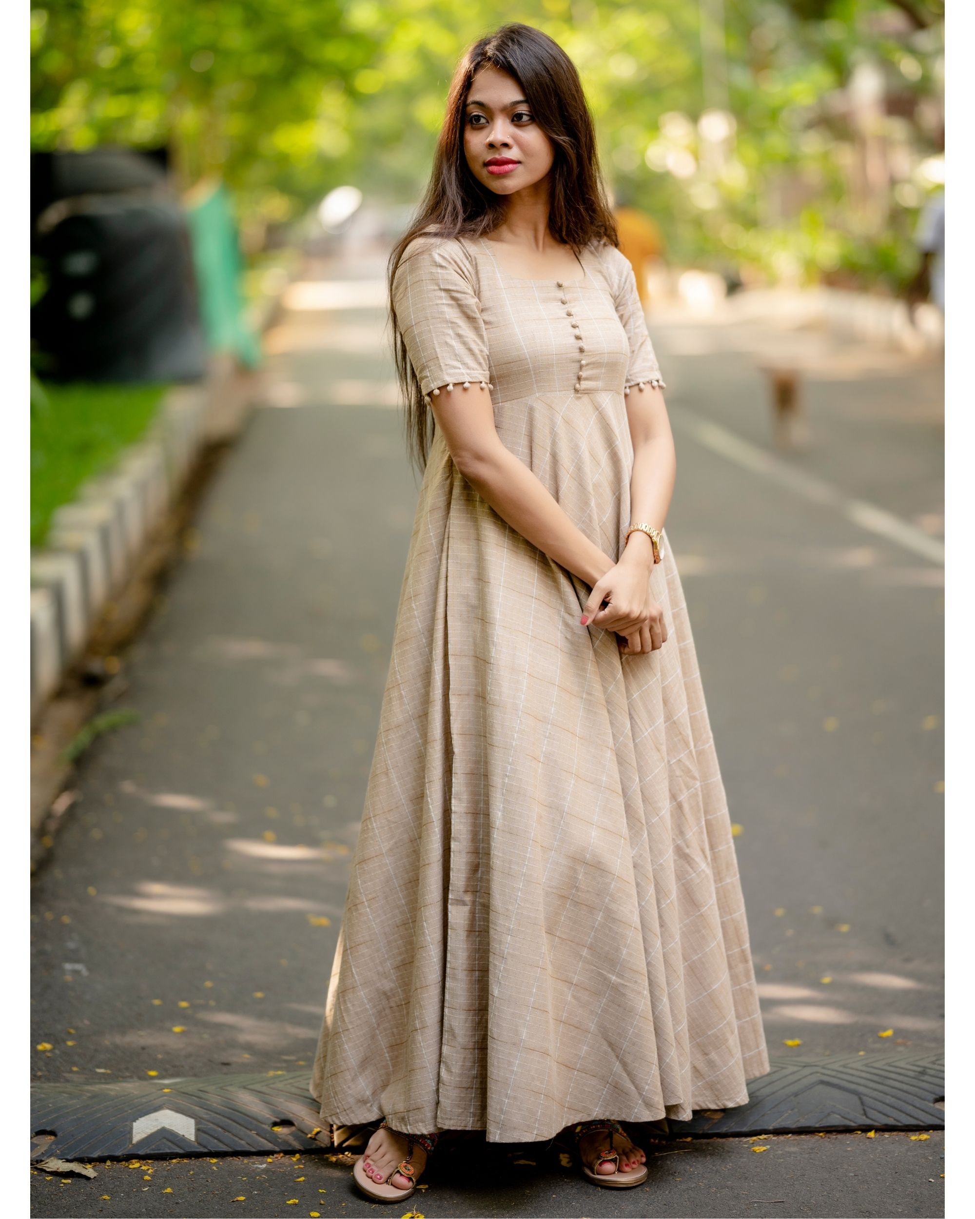 Beige checkered dress by Niram | The Secret Label