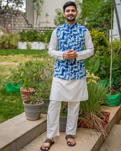 Buy Blue Kurtas, White Casual Trousers, Grey Nehru Jacket, Black Pocket  Squares with Brown Formal Shoes Scrapbook Look by mrudula d