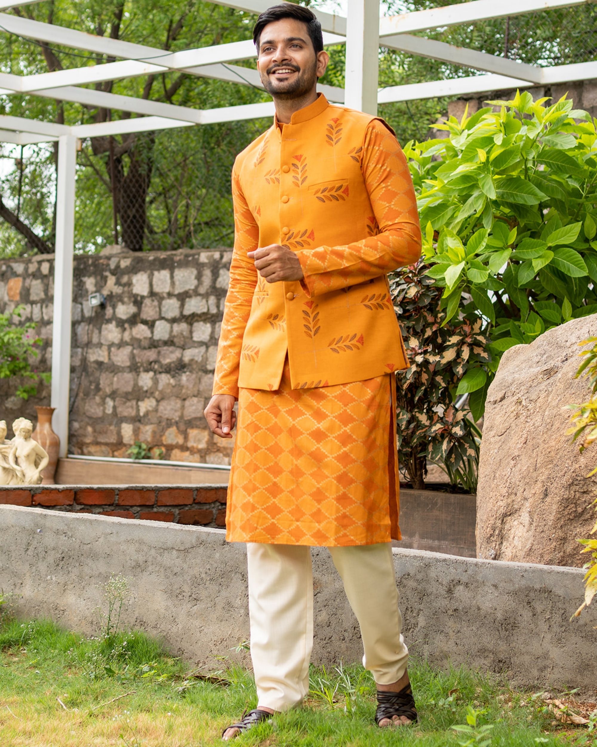 Orange shop nehru jacket