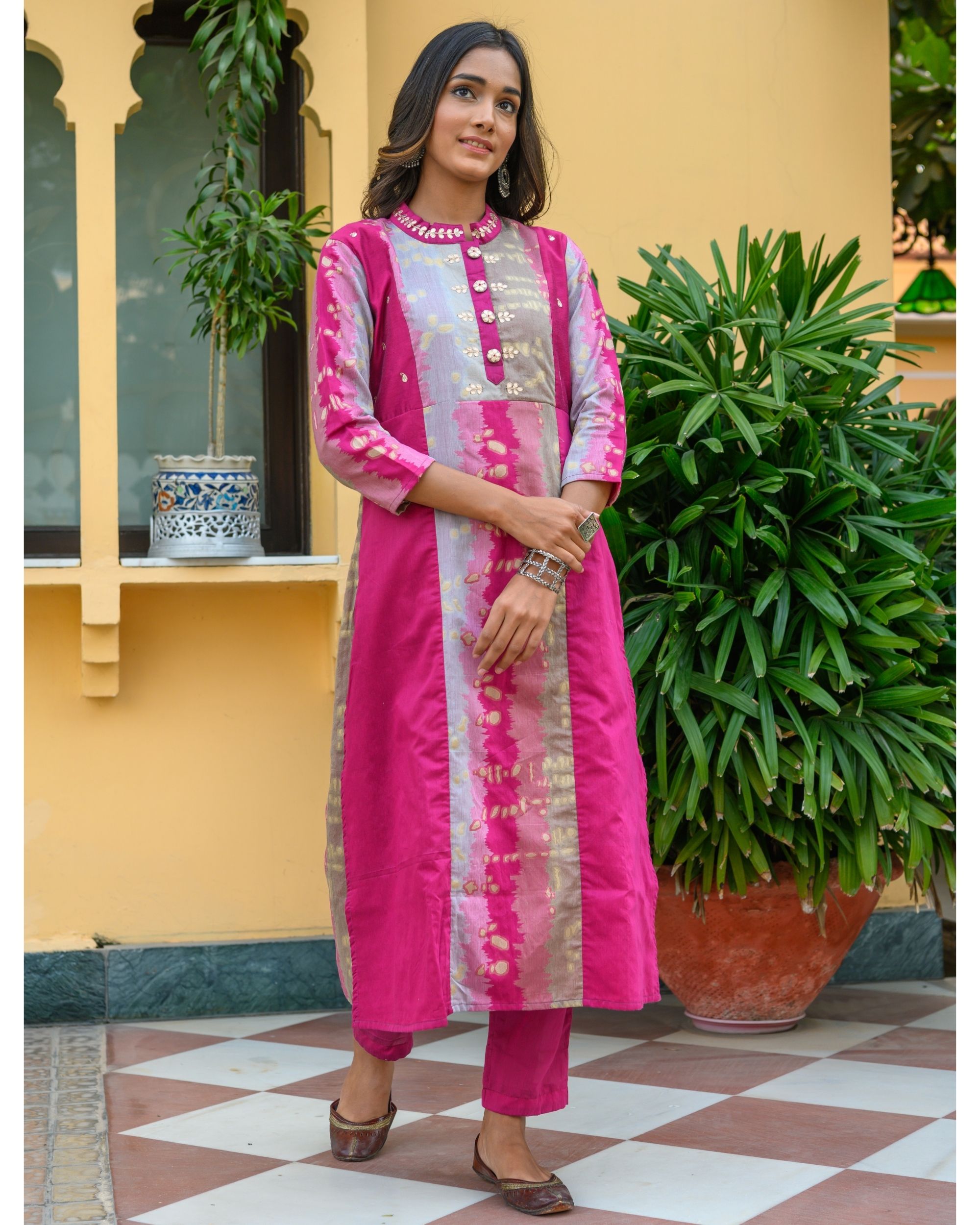 Pink striped gota work kurta by Suramya | The Secret Label