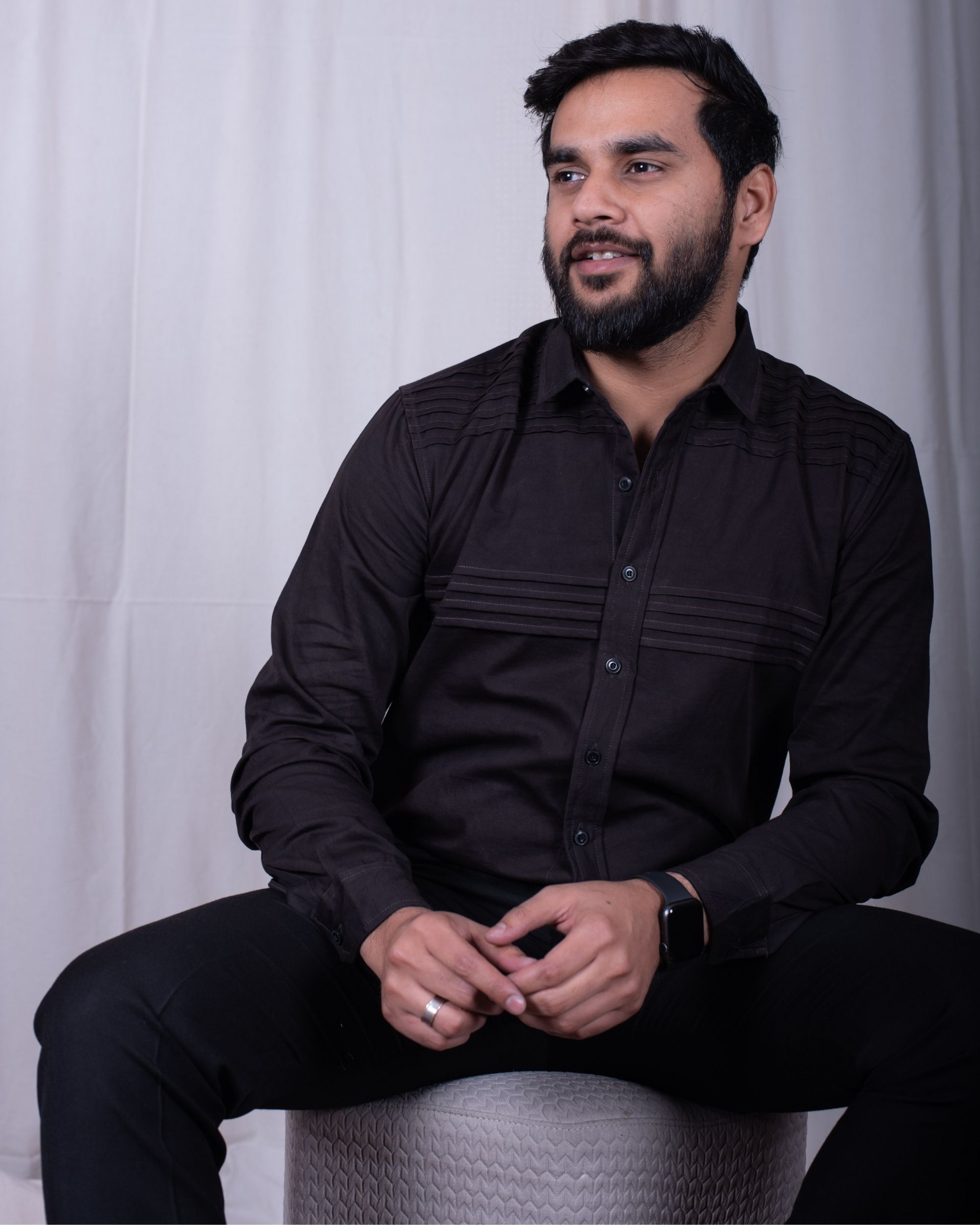 Black pin tuck shirt by Megasa | The Secret Label