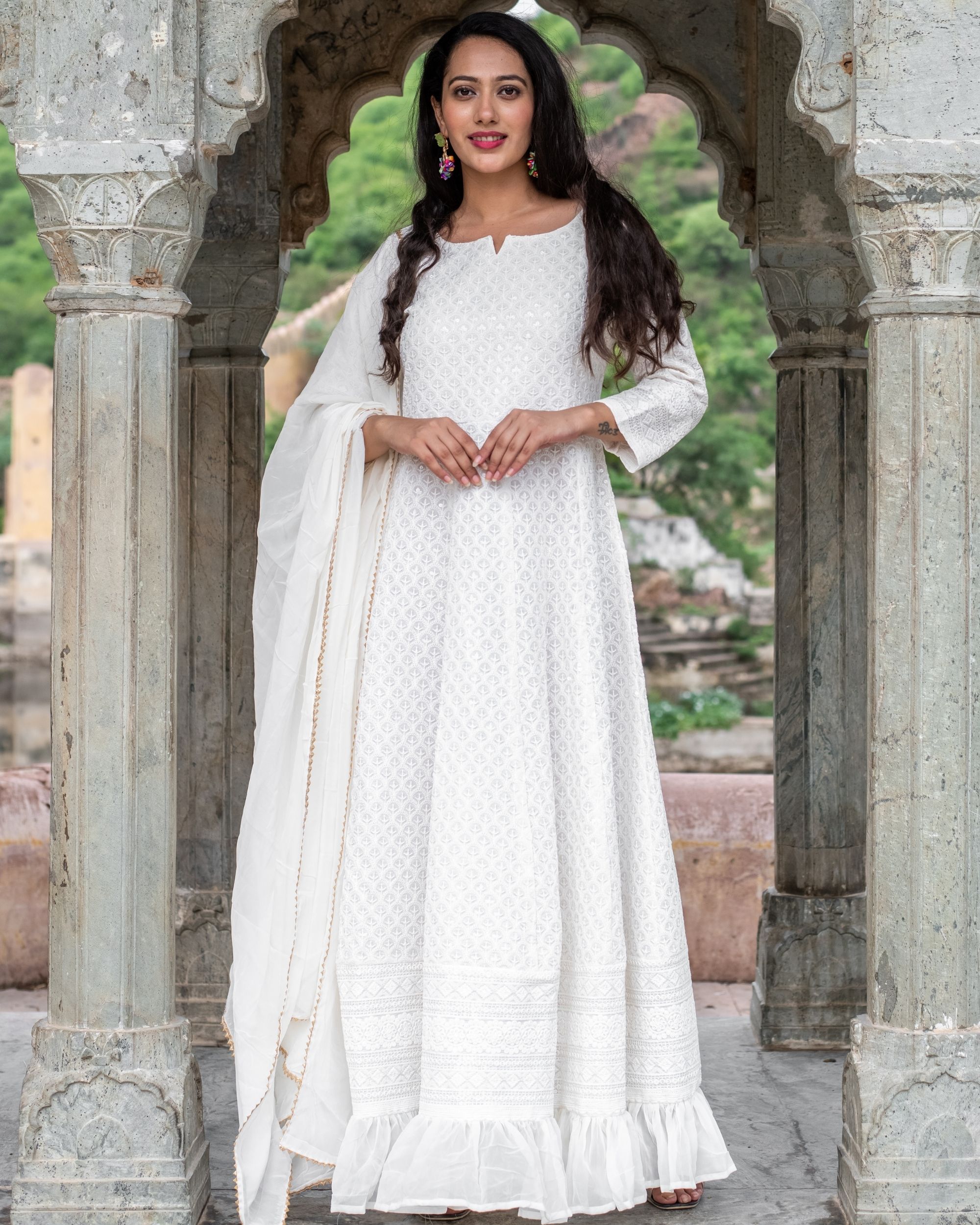 White Aira Chikankari Lehenga - Thechikanlabel - TheChikanLabel | Lucknow  Chikankari Kurtis & Suits