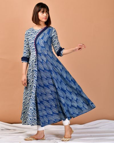 Indigo blue printed flap dress by Pachouli | The Secret Label