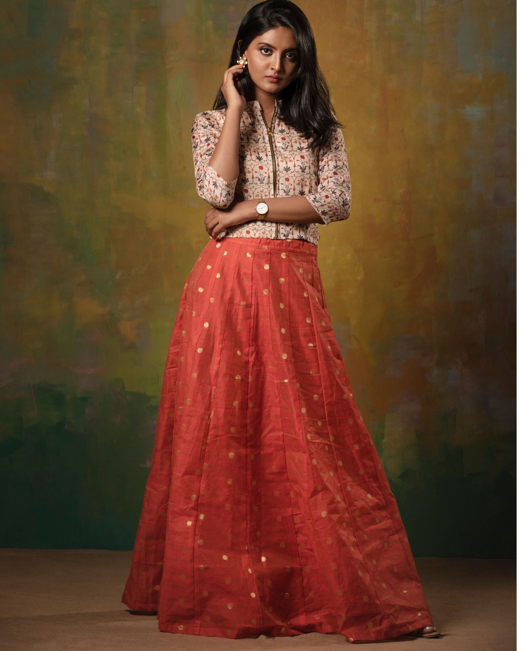 Online Exclusive Pink tussar silk skirt with delicate sequins embroidery   SAREEENVY