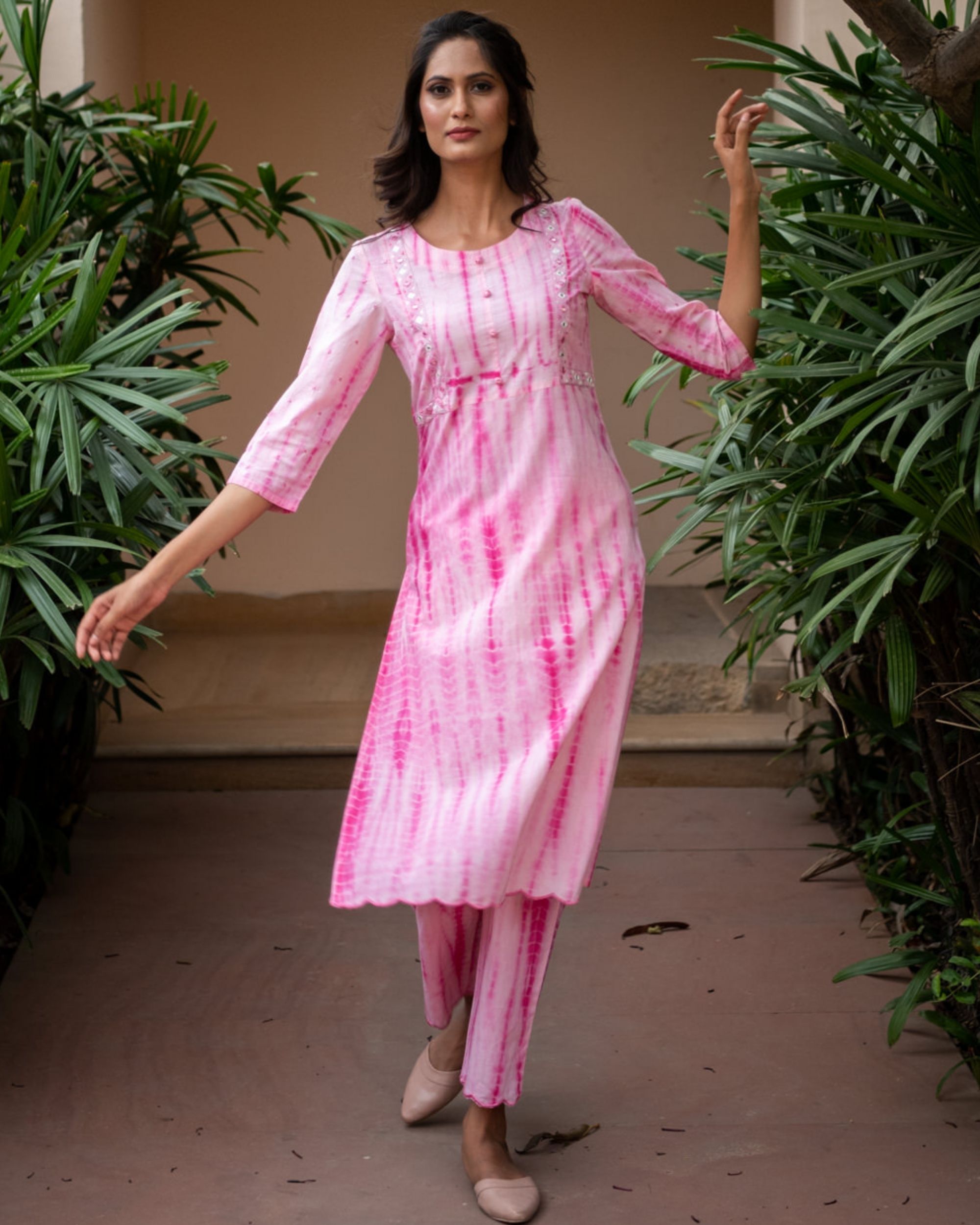 Blush pink tie dye kurta and pant  - set of two