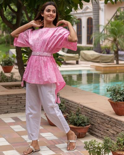 Blush pink kaftan and white pants - set of two by Chappai | The Secret ...