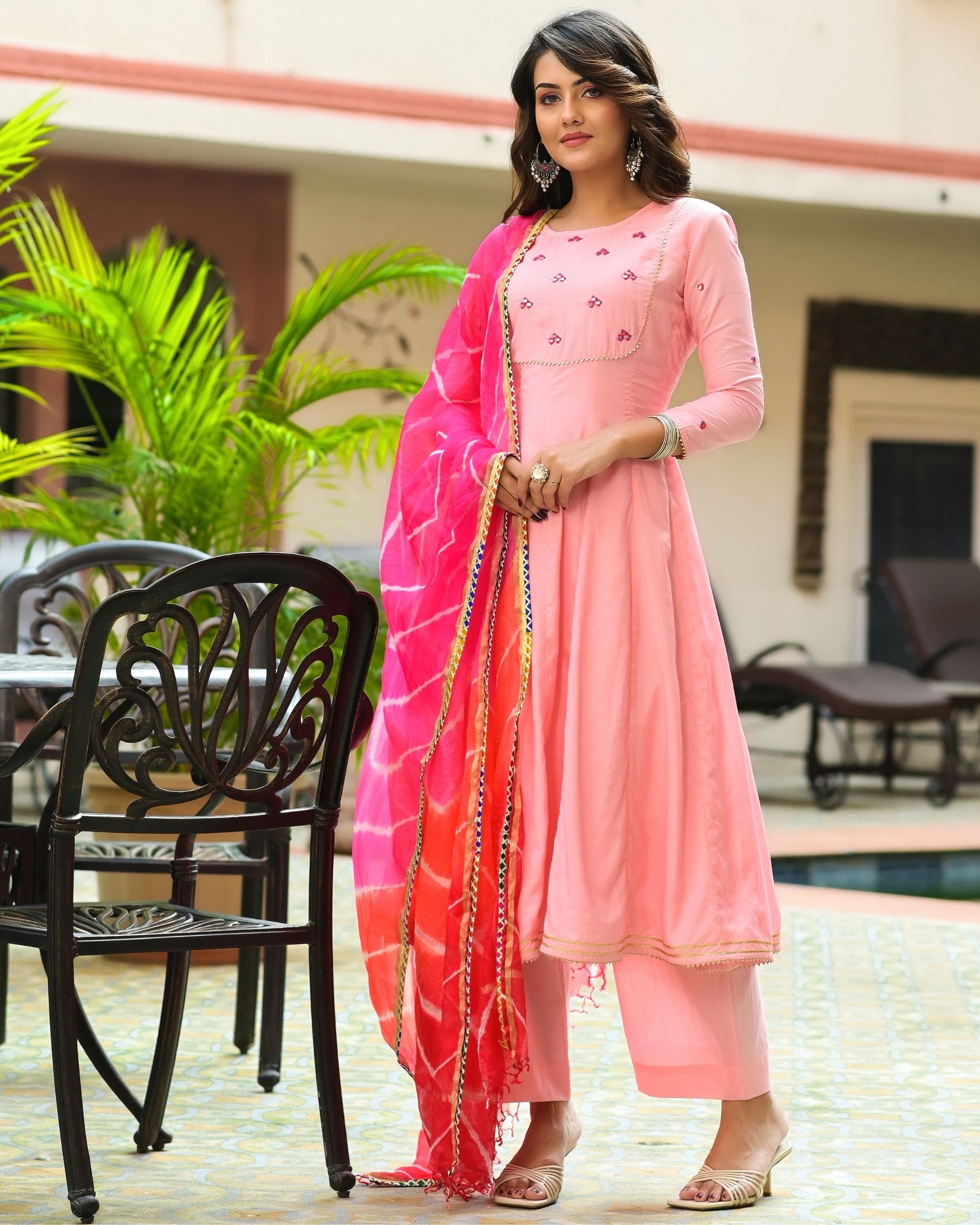 Pink Asymmetrical Embroidered Achkan with matching Kurta and Ivory Pants -  GetEthnic