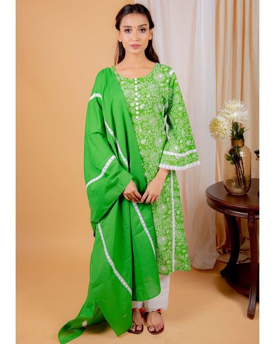 Green Lace Printed Suit - Adizya