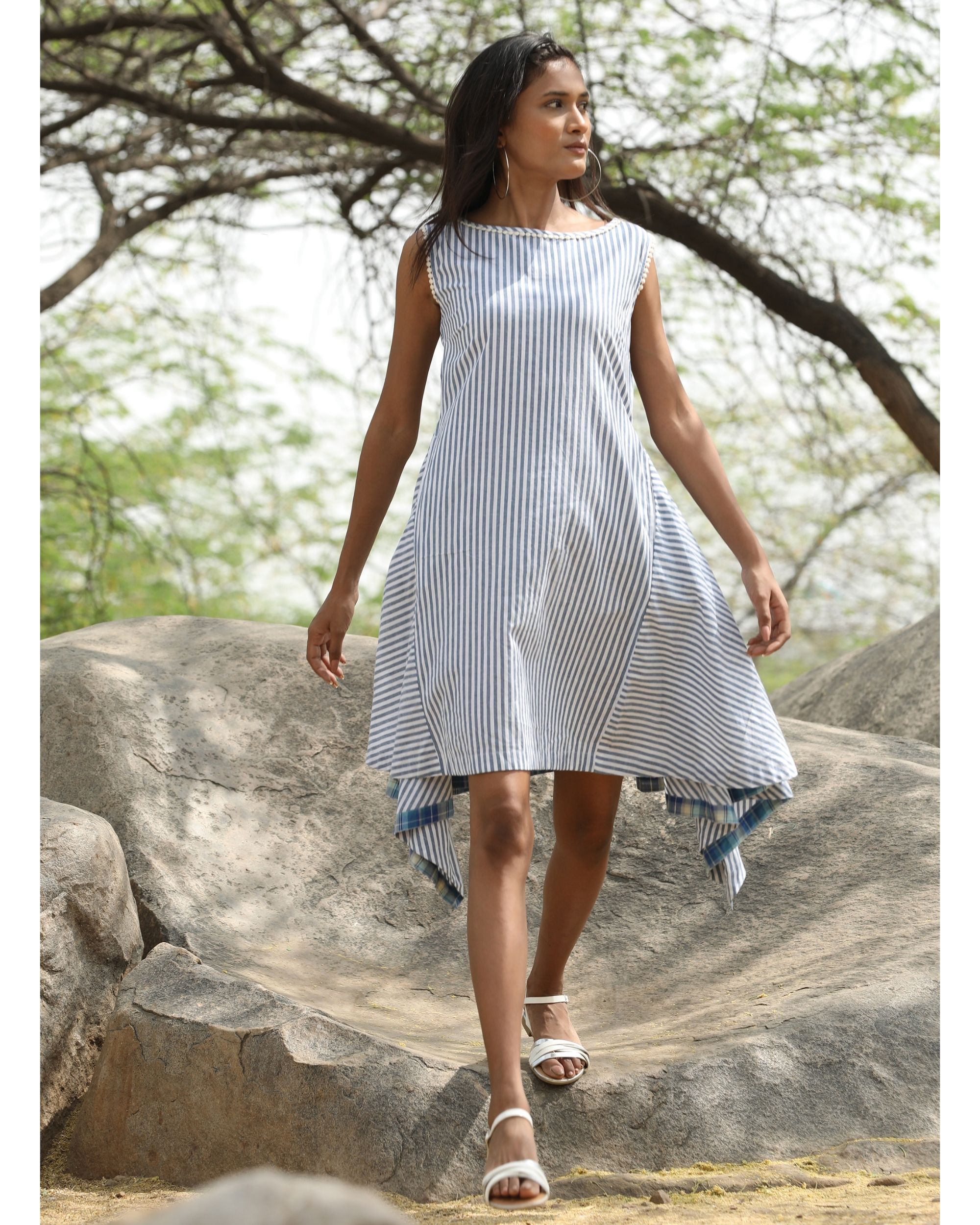 Blue and white cotton dress