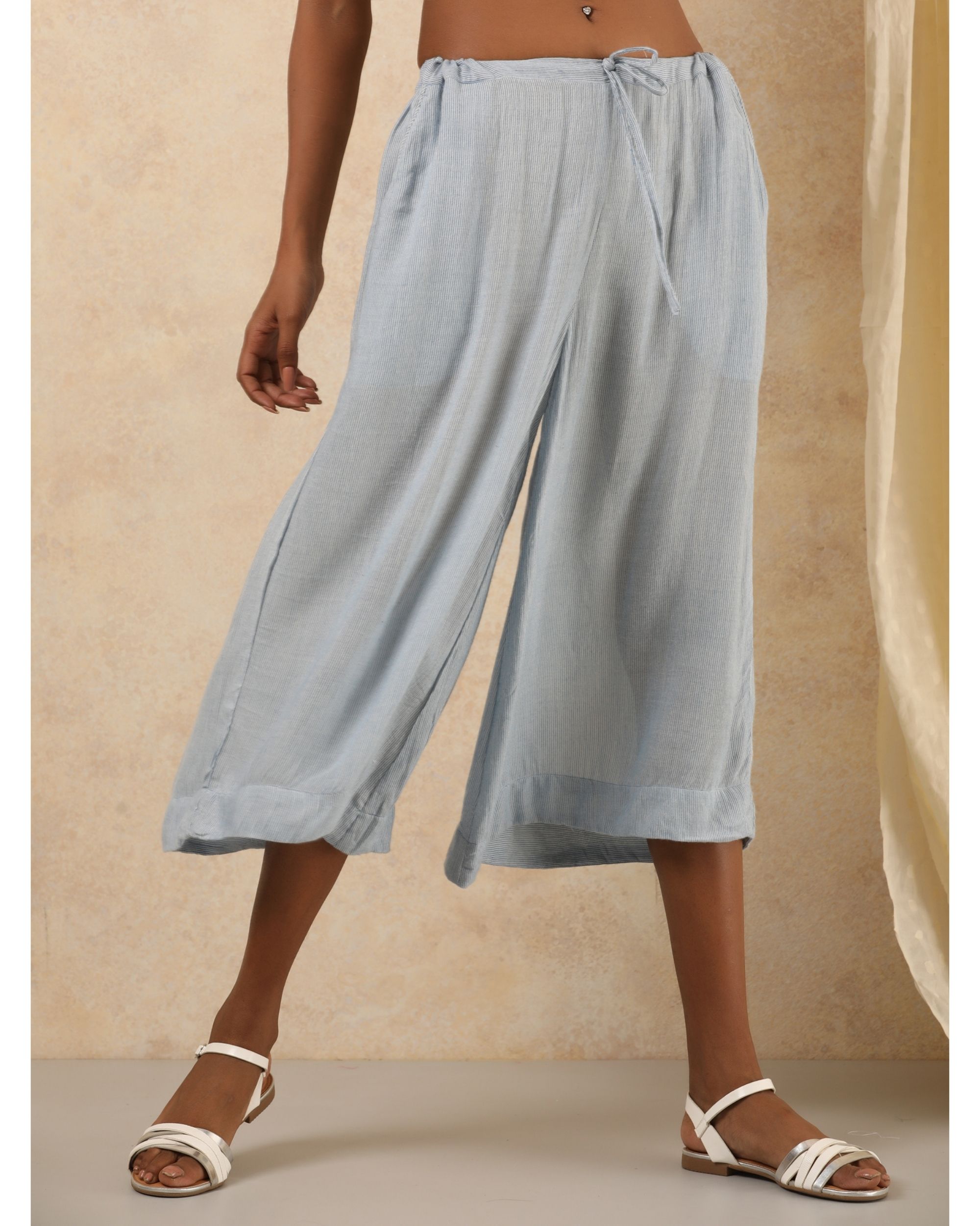 Blue and white cotton modal pants