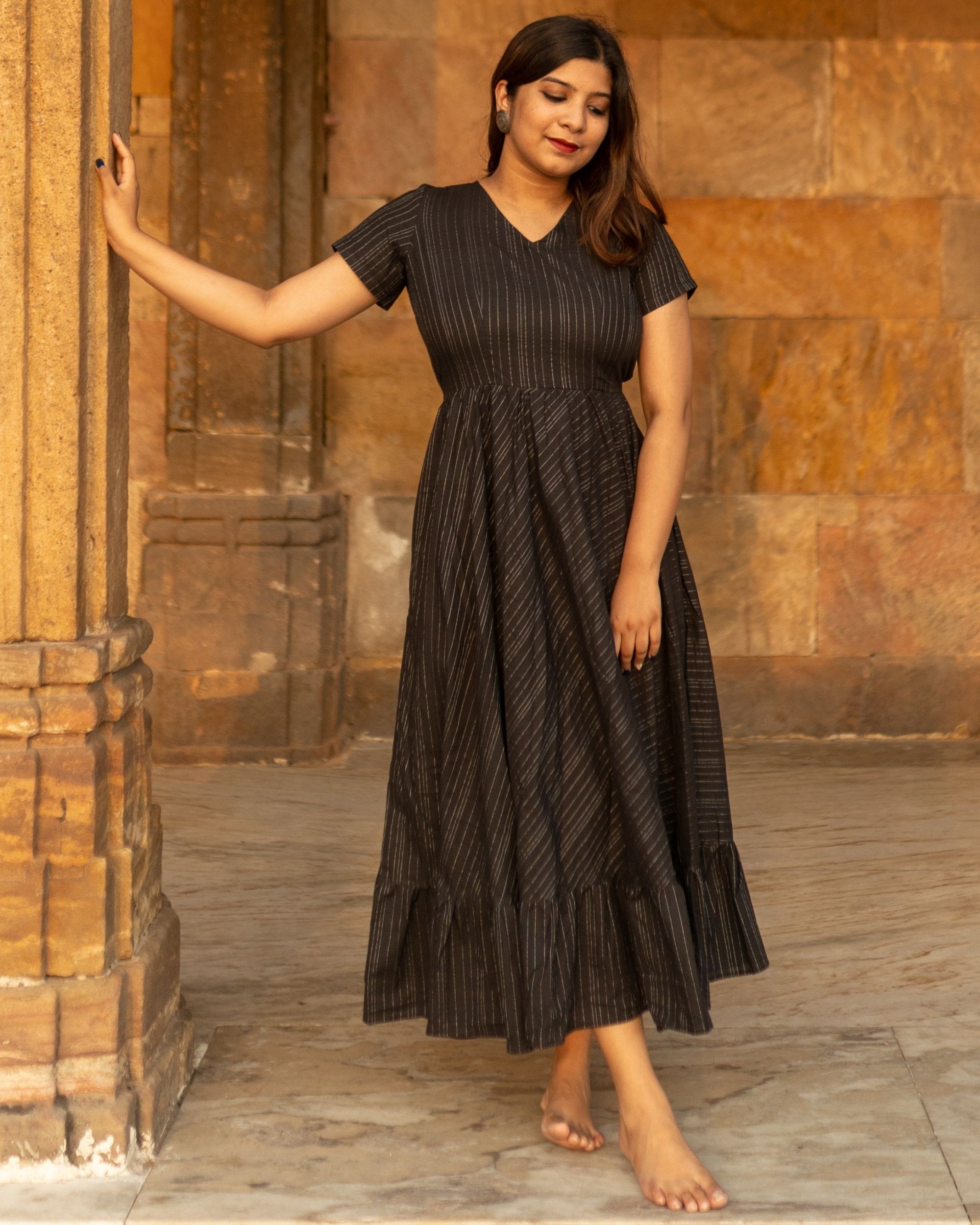 Black cotton zari detailed dress