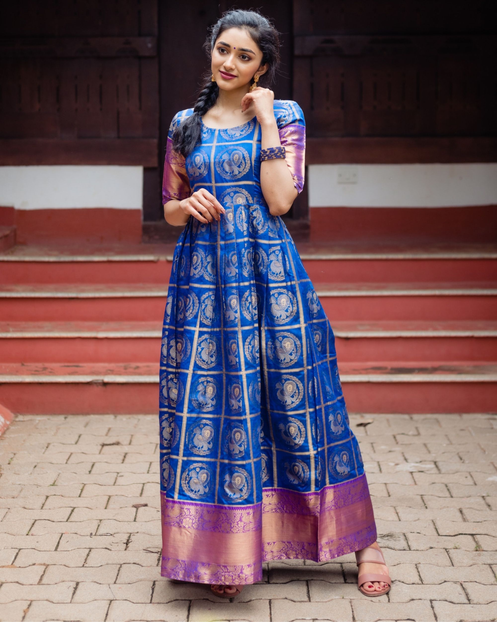 Anarkali Style Peacock Blue Embroidered Gown