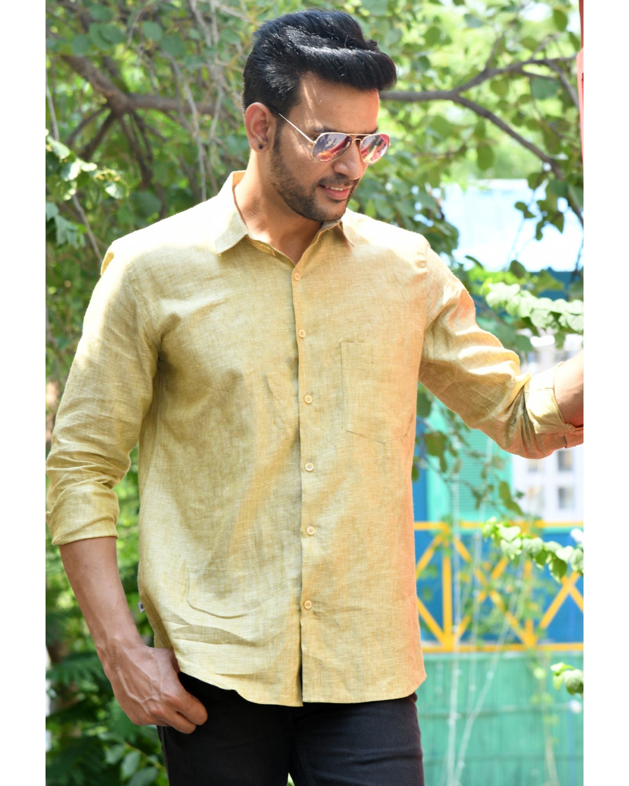 Faded yellow linen shirt by Prints Valley | The Secret Label
