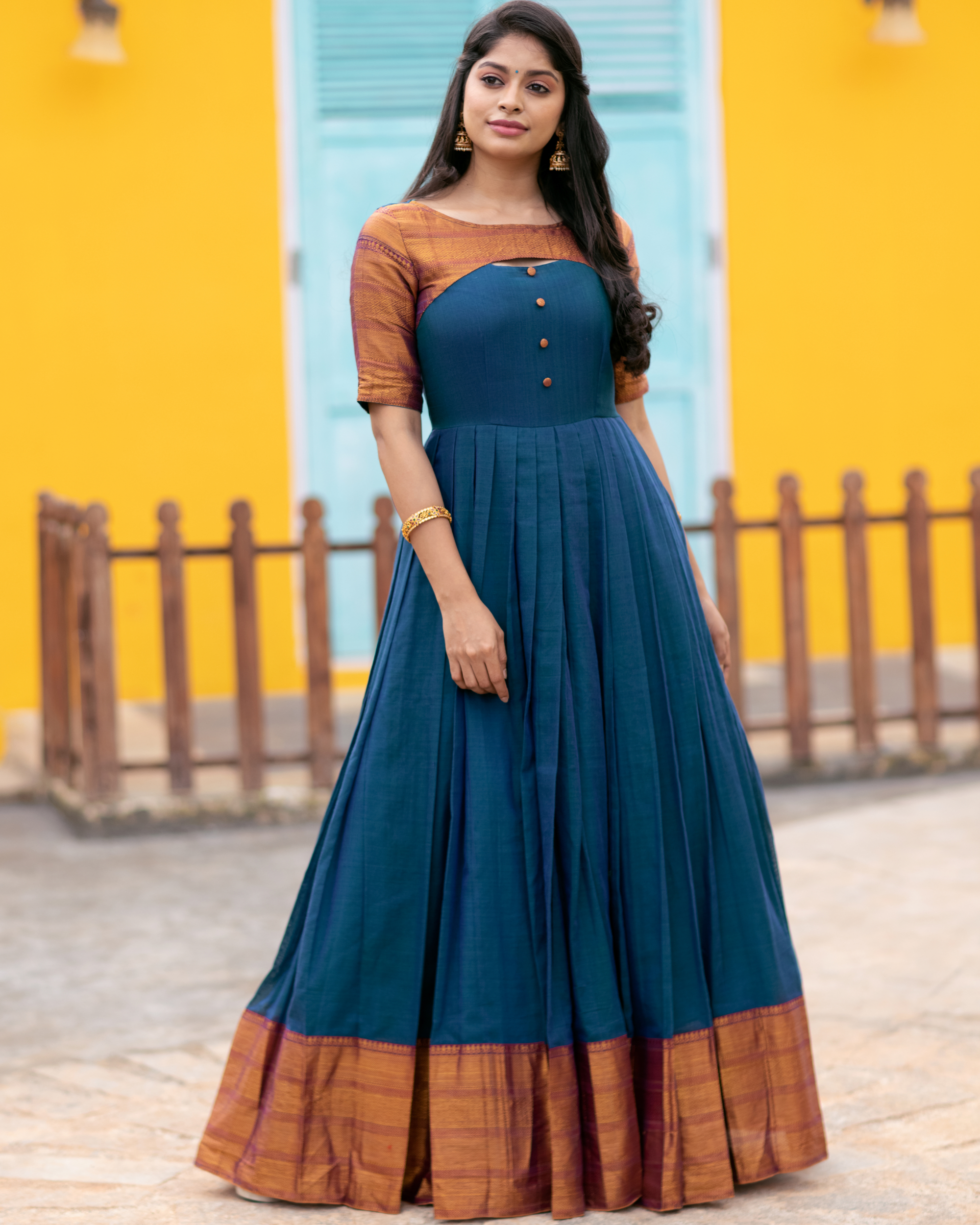 Peacock blue handloom cotton dress by The Anarkali Shop The Secret Label