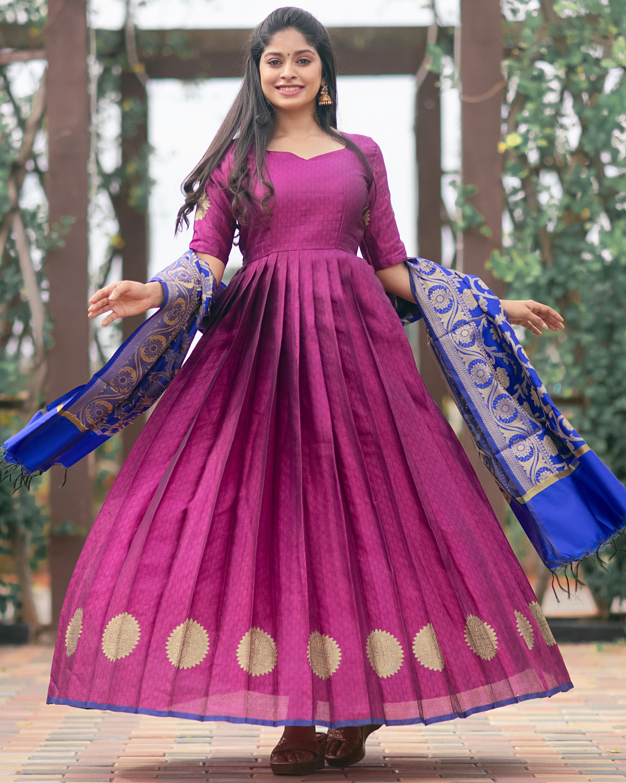 Blue with Yellow Banarasi Anarkali Dress ( FW ) – ekantastudio