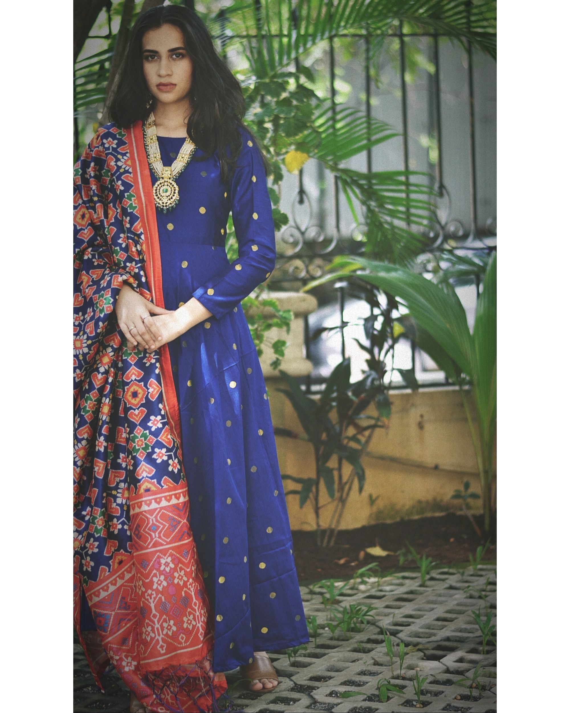 Blue root dress with printed dupatta - set of two