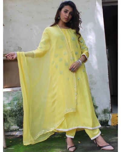 Lemon yellow linen suit set - set of three by Free Living | The Secret ...