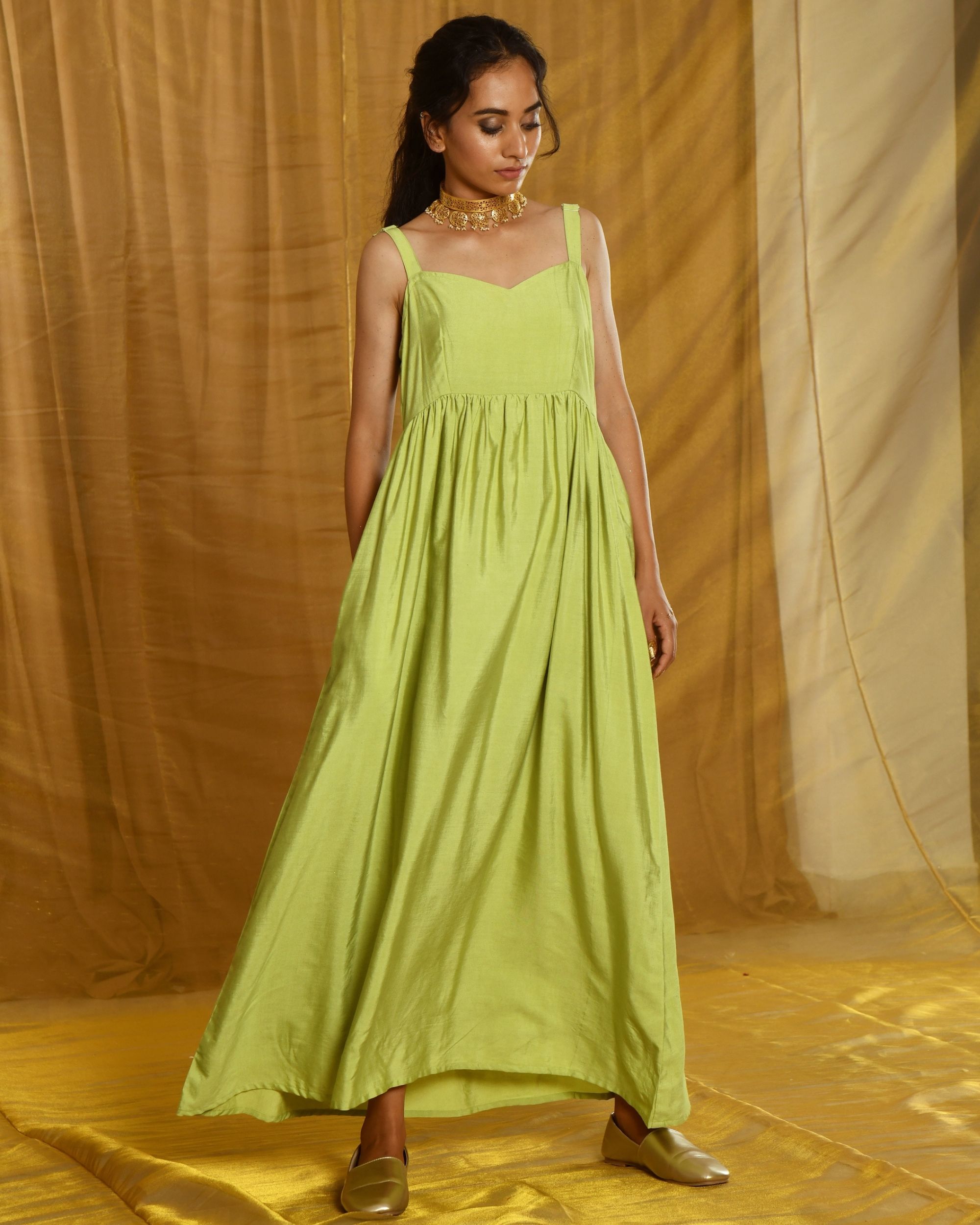 Buy Women Fern Green Anarkali Gown - Yellows & Greens - Indya