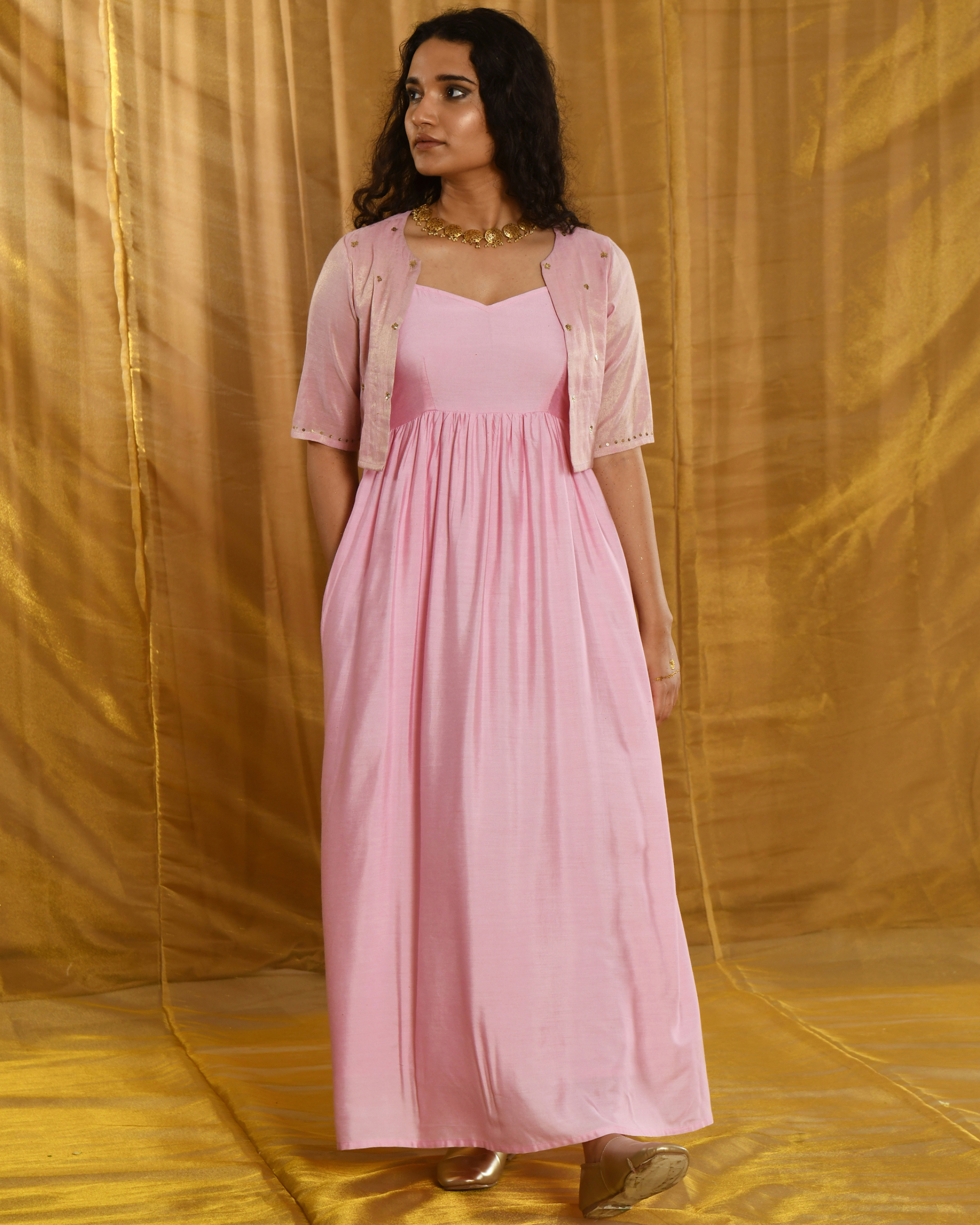 Buy Women Light Pink Cowl Sleeve Side Slit Midi Dress - Date Night Dress  Online India - FabAlley