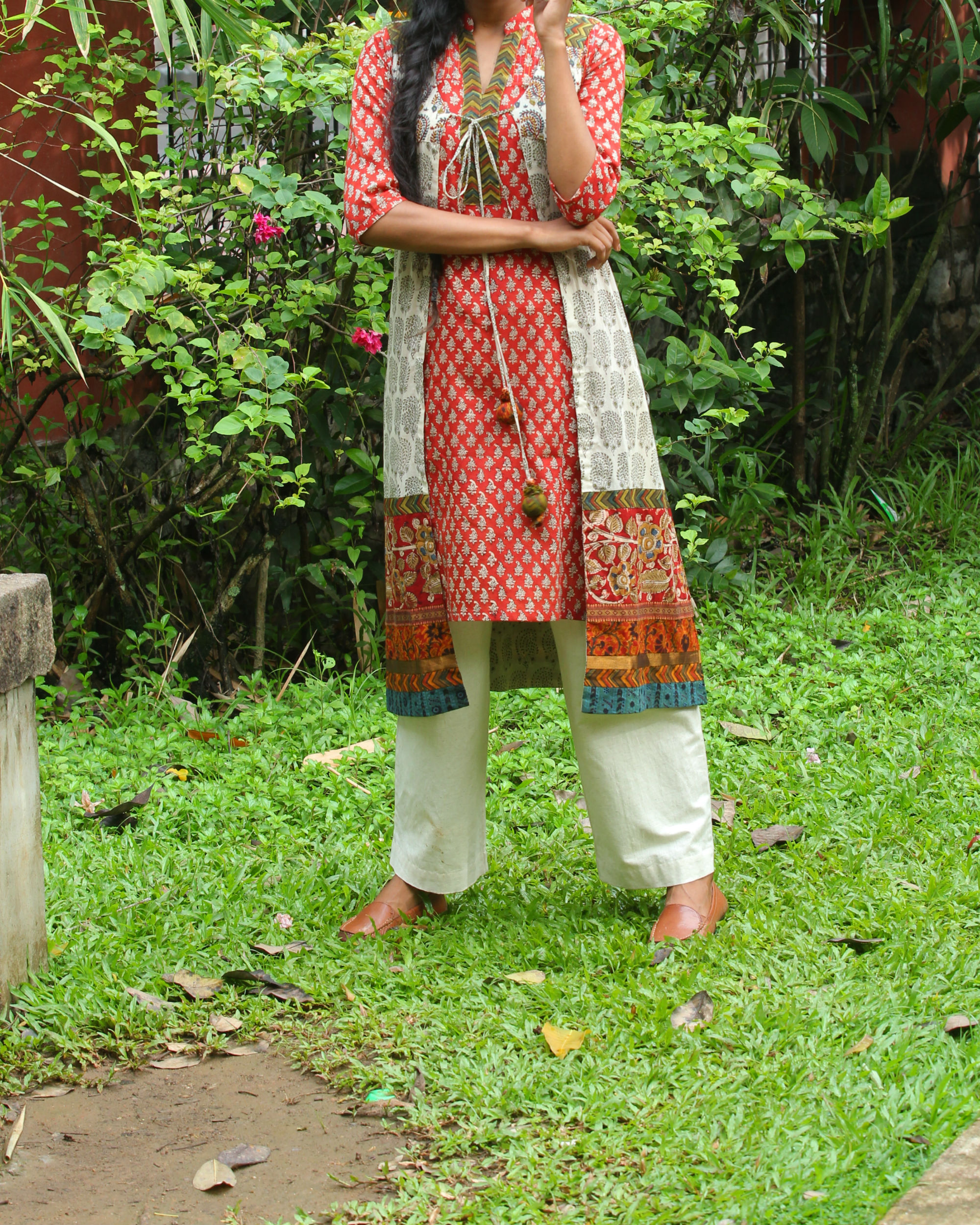 Red kurti with ivory overcoat by Mantra  The Secret Label