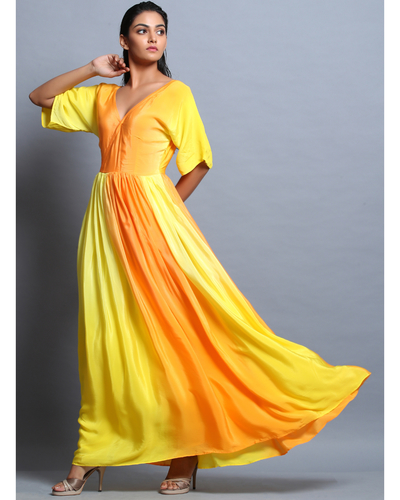 Buy Yellow Pleated Long Summer Maxi Dress Online - W for Woman