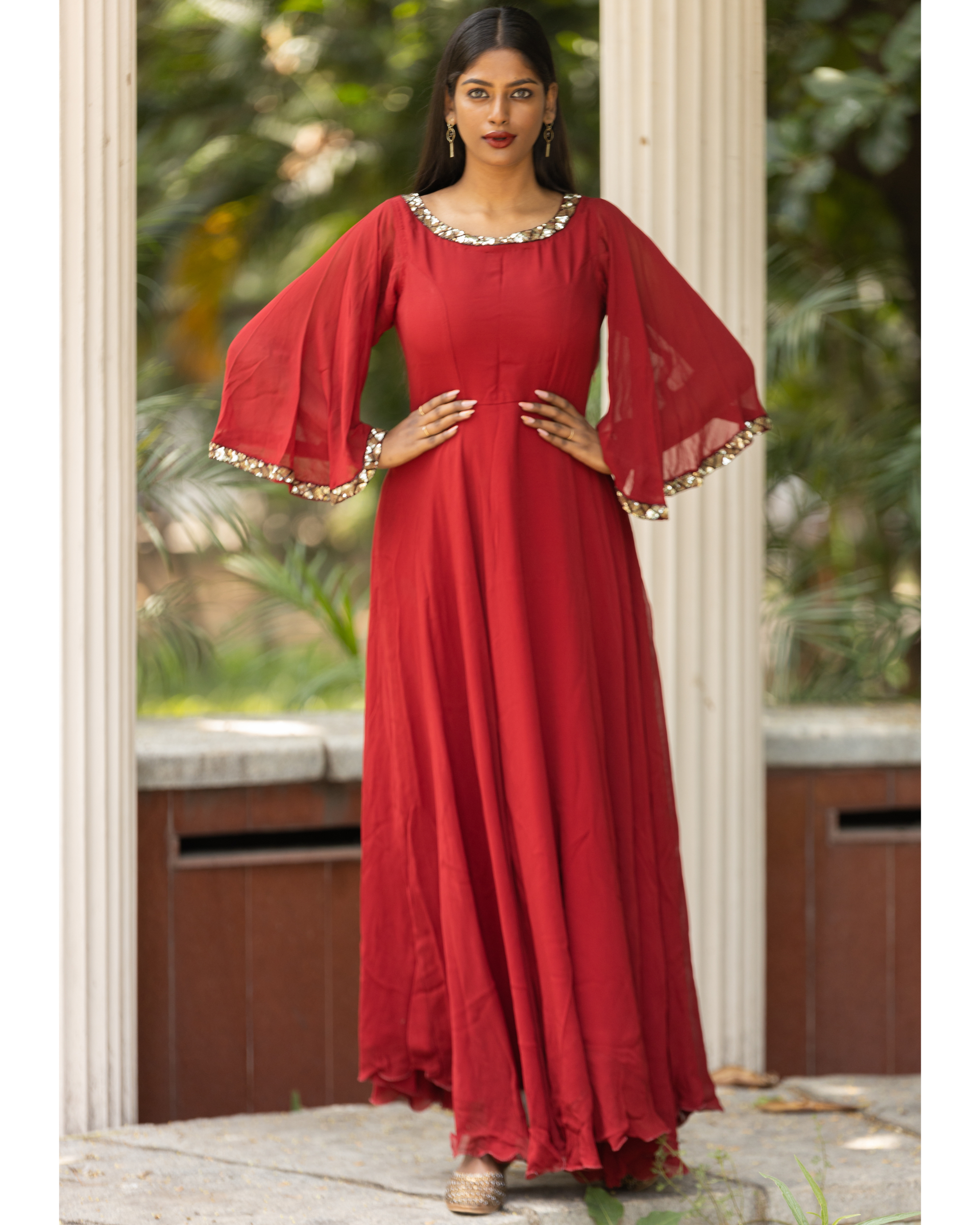 Georgette gowns with hot sale sleeves