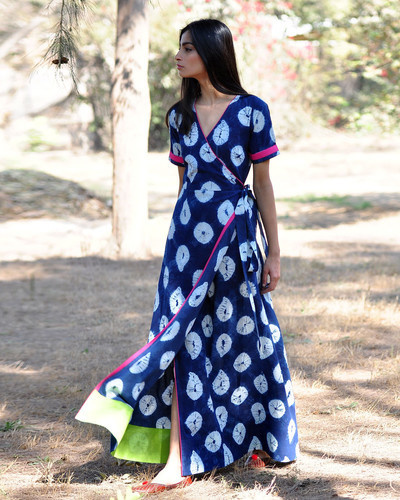 Indigo rush shibori gown by Khara Kapas | The Secret Label