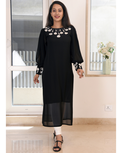 Black embroidered kurta by Mulmul | The Secret Label