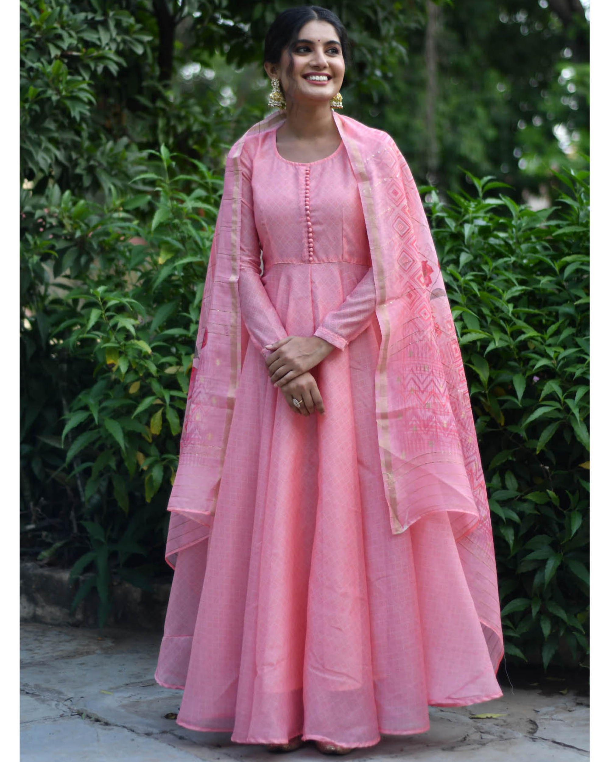 Pastel Pink Dress With Dupatta - Set Of Two