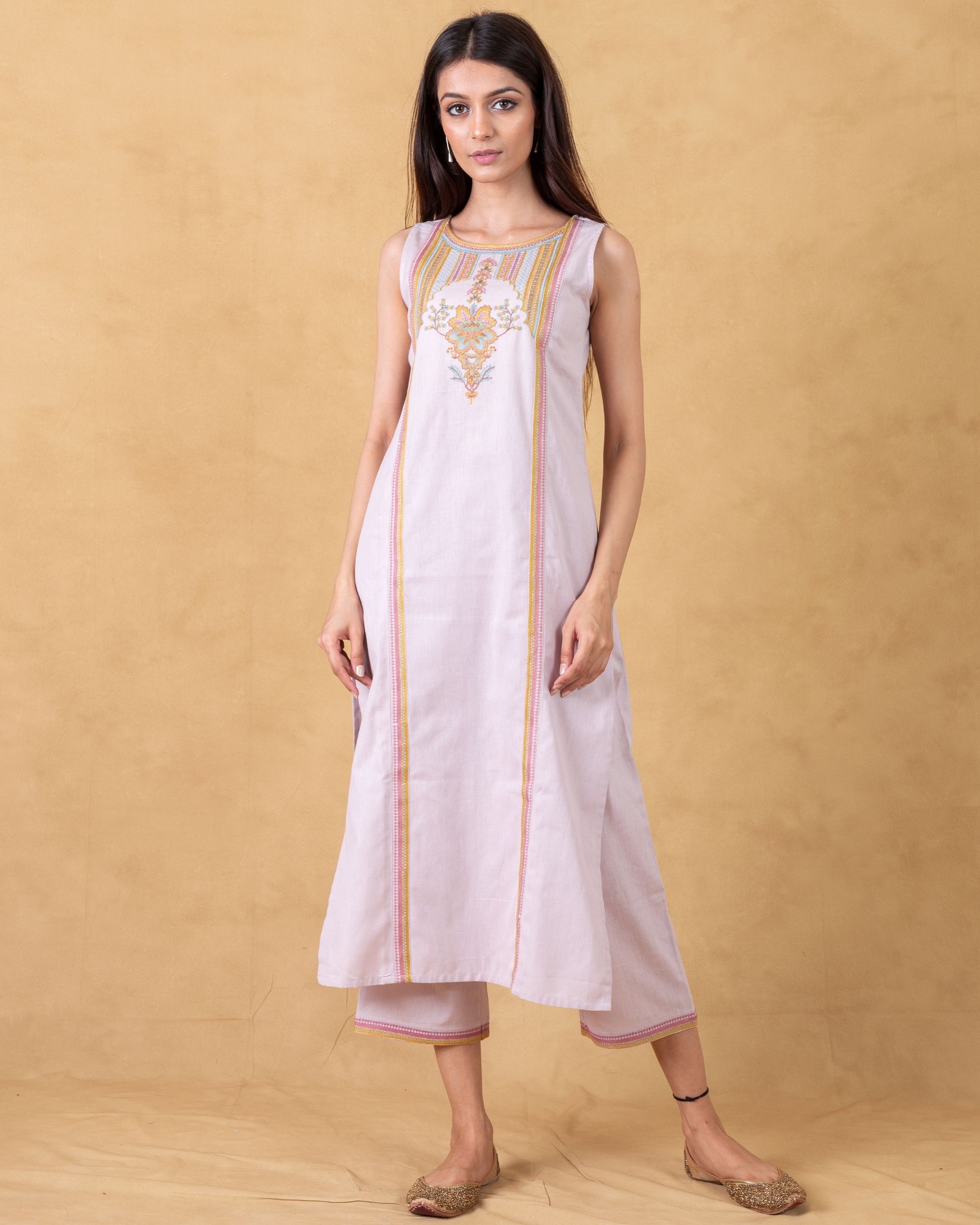 Lavender sleeveless kurta set set of two by UNTUNG The Secret Label