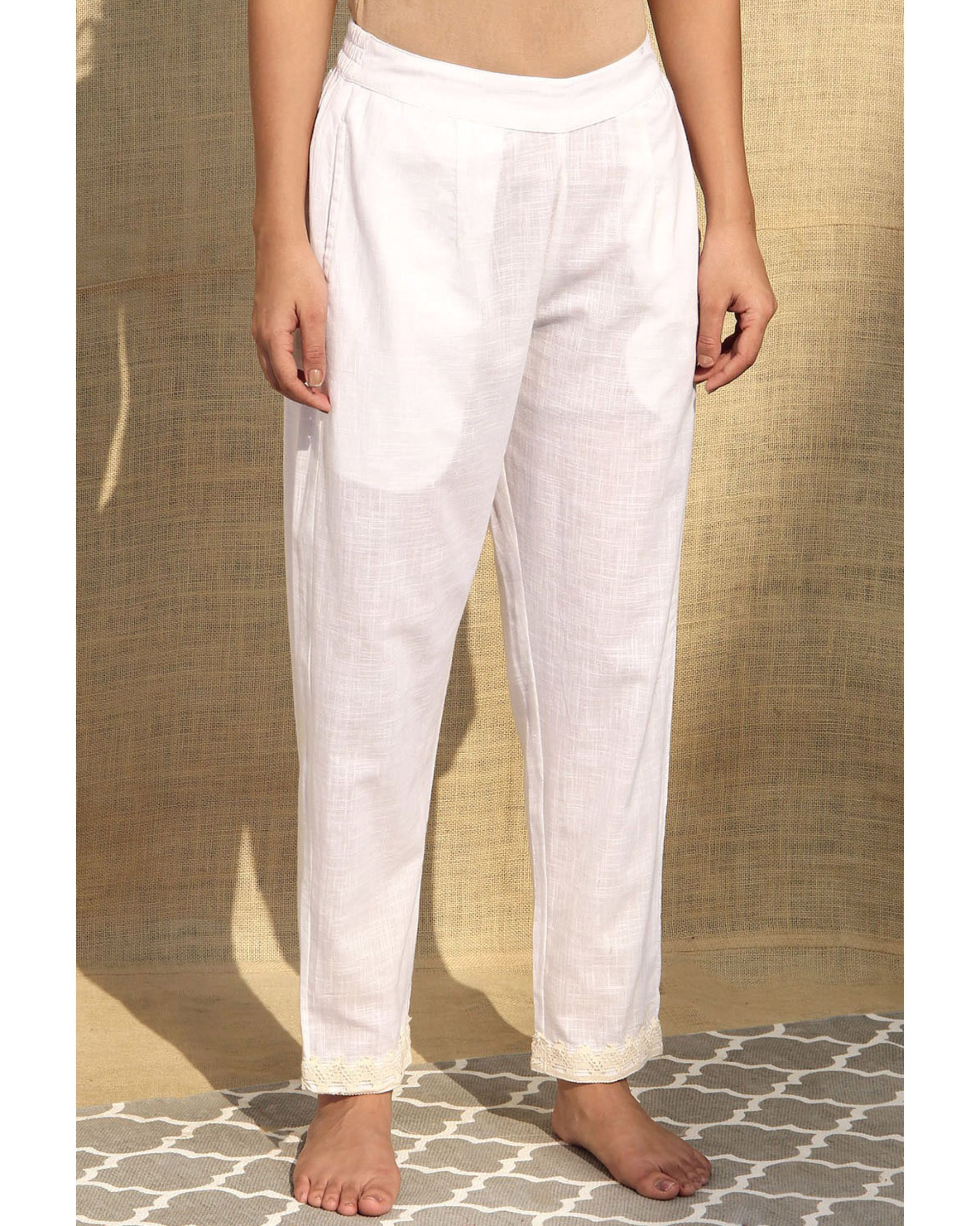 White Cotton Tissue Pants for Women-DP001W –