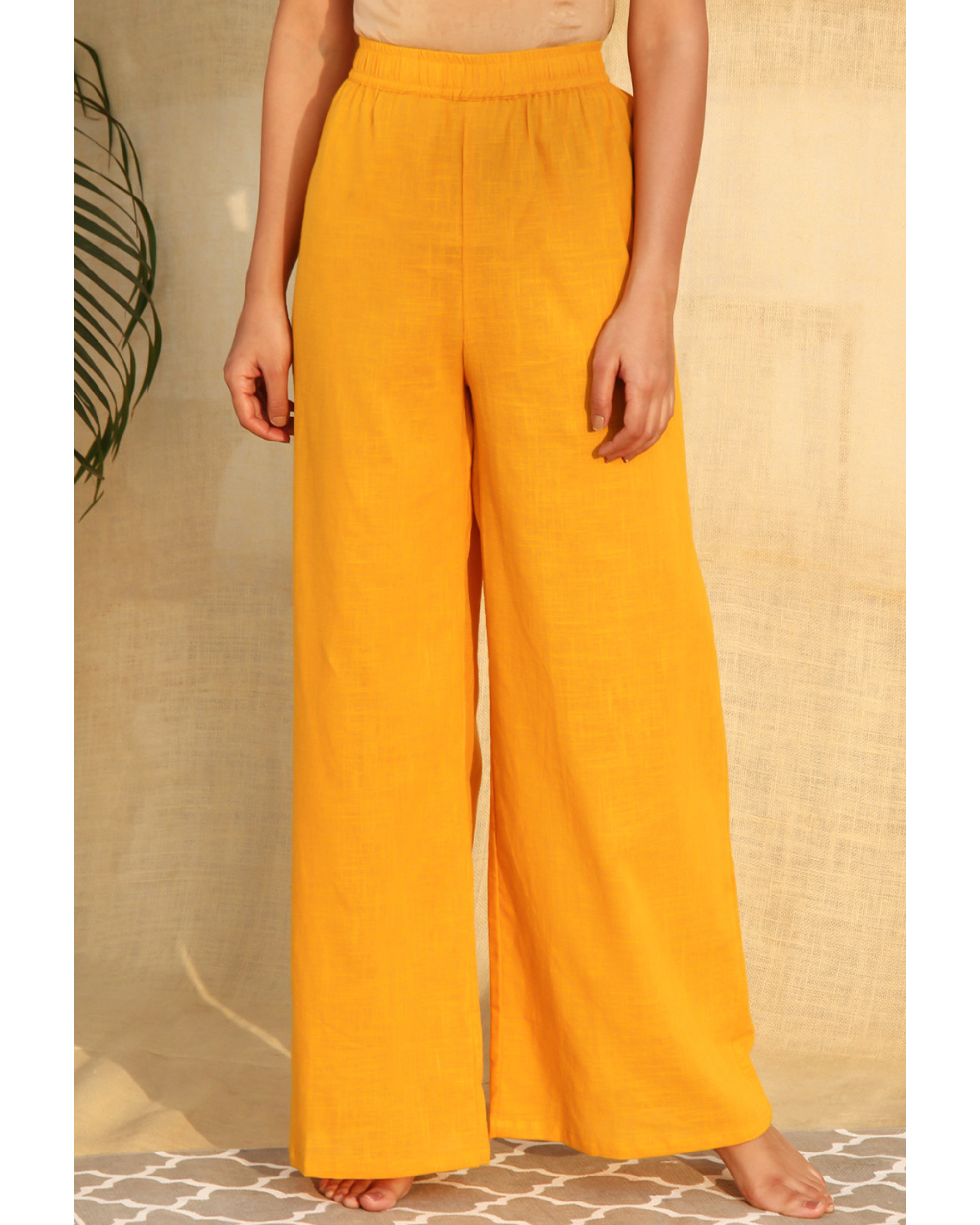 Buy ALAXENDER Casual Palazzo for Women Lounge Pants Wide Leg Trousers Women  Pants with Elastic Waistband Free Size (28 Till 36) Mustard at Amazon.in