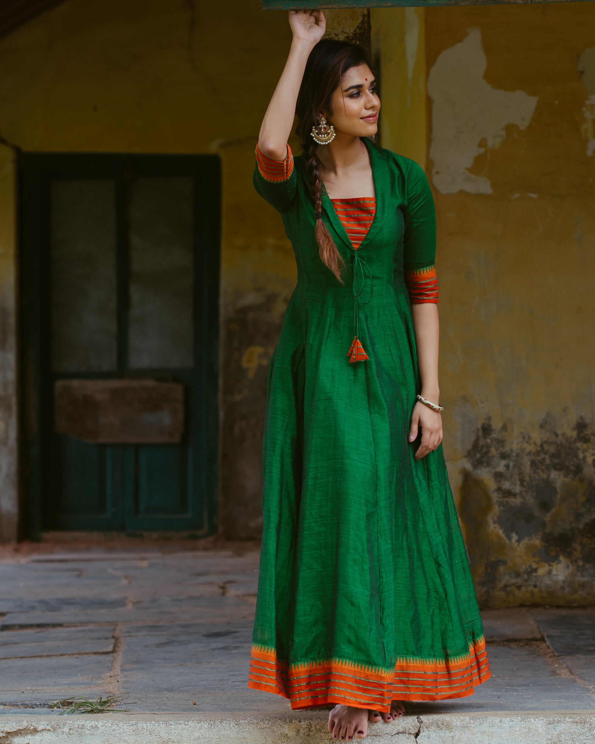 Green narayanpet cotton dress