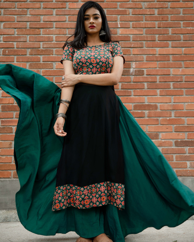 Black patola printed kurta with skirt - set of two by Magizham | The ...