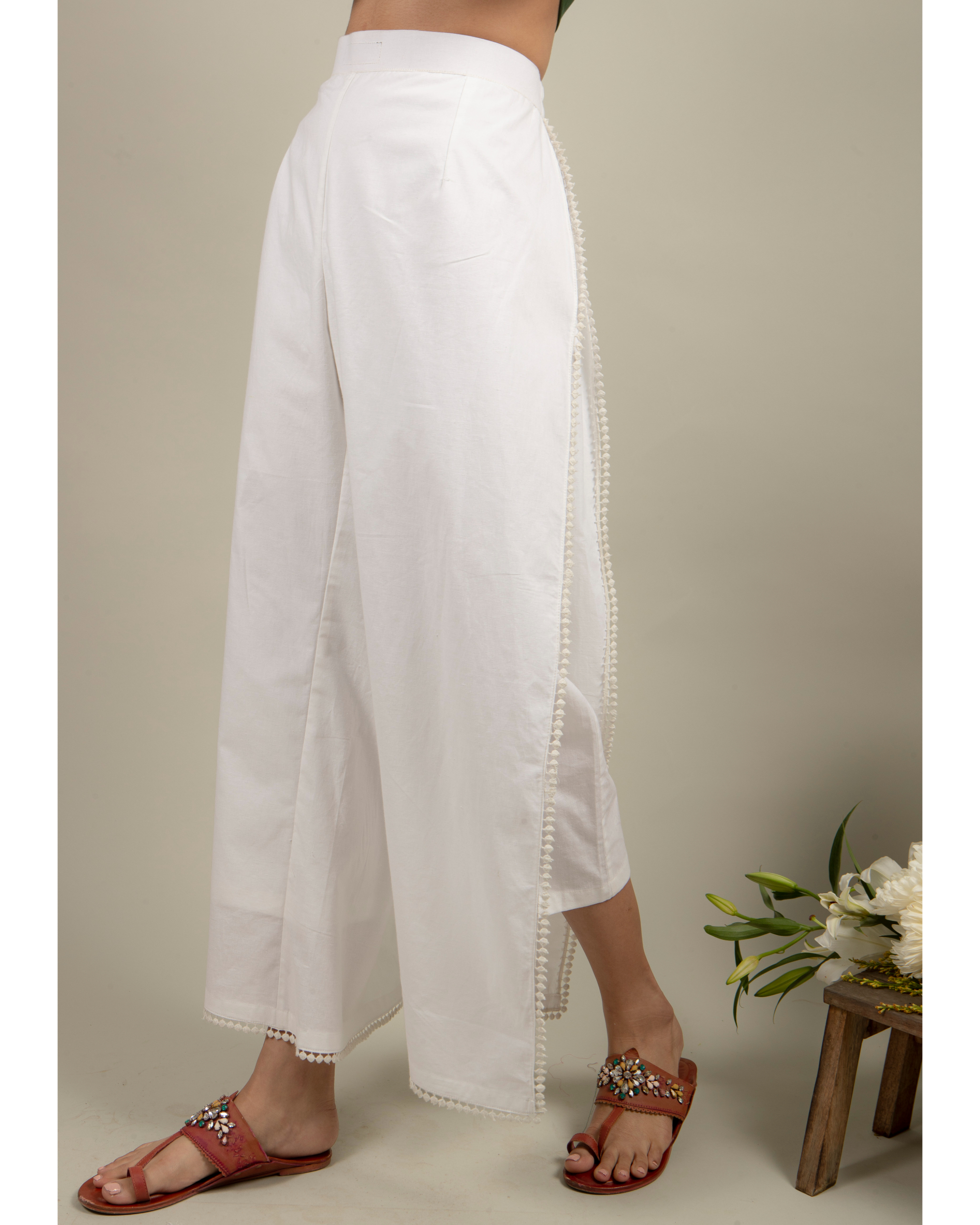 Buy online White Cotton Straight Palazzo for women at best price at bibain   BOTTOMW18331SS22WHT