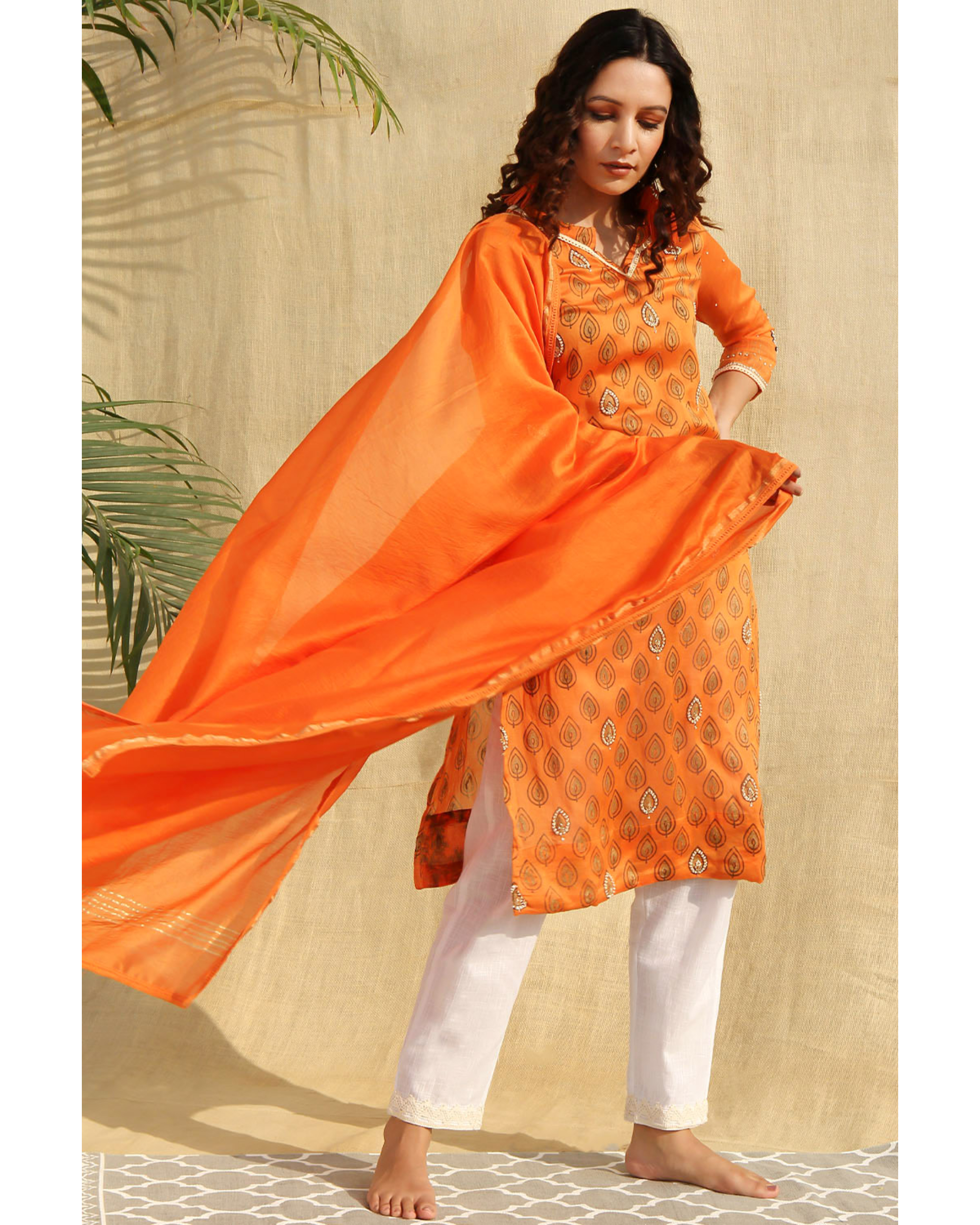 Readymade Off White Chanderi Suit With Brocade Dupatta 4109SL02
