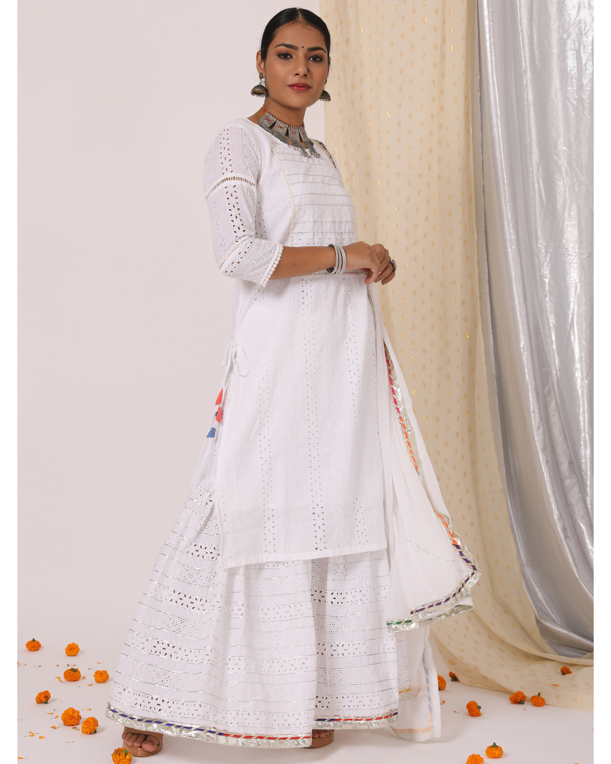 White cotton clearance sharara suit