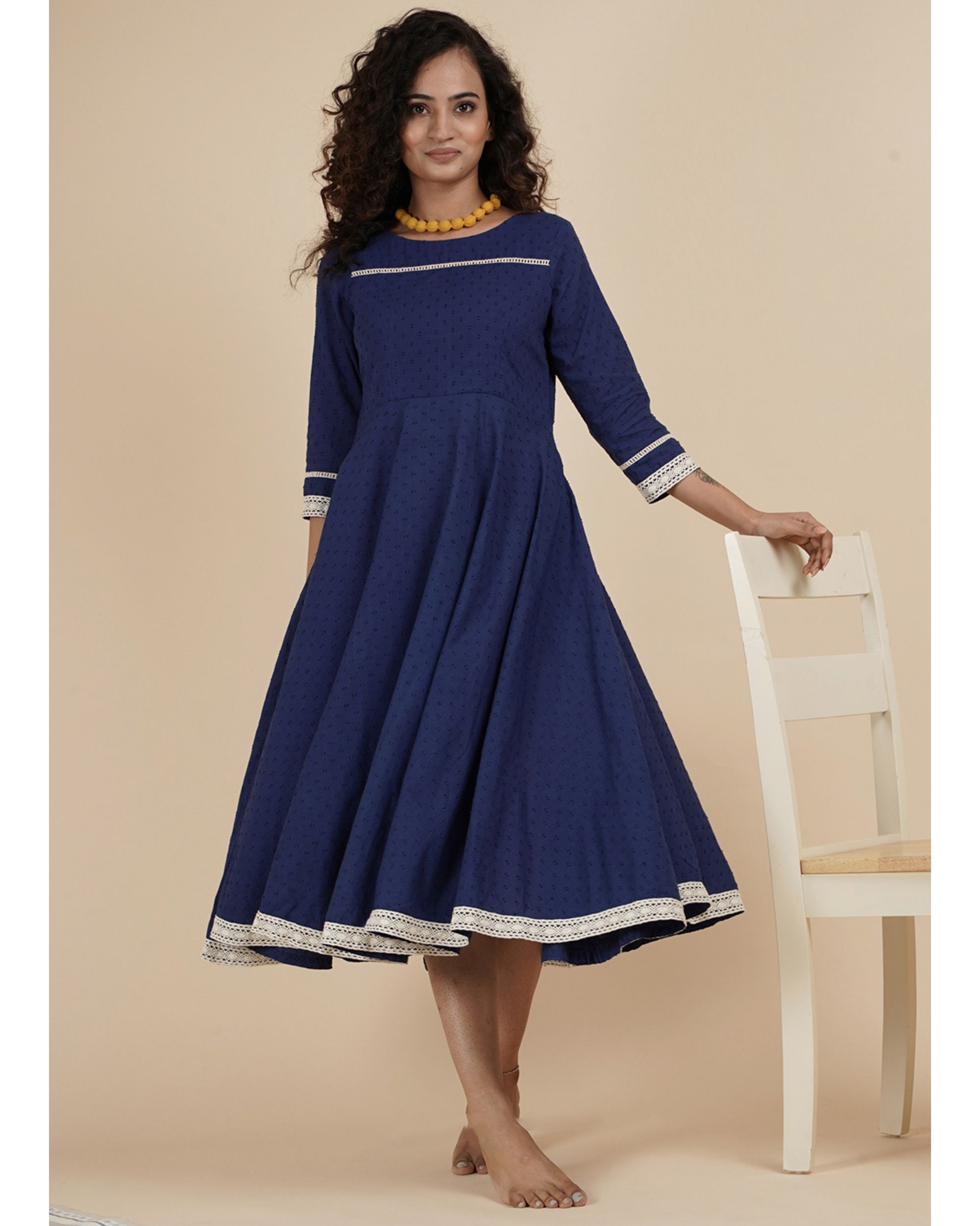 Royal blue border detailed dress