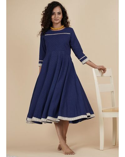 Royal Blue Border Detailed Dress By Jaipuri Jazz The Secret Label 