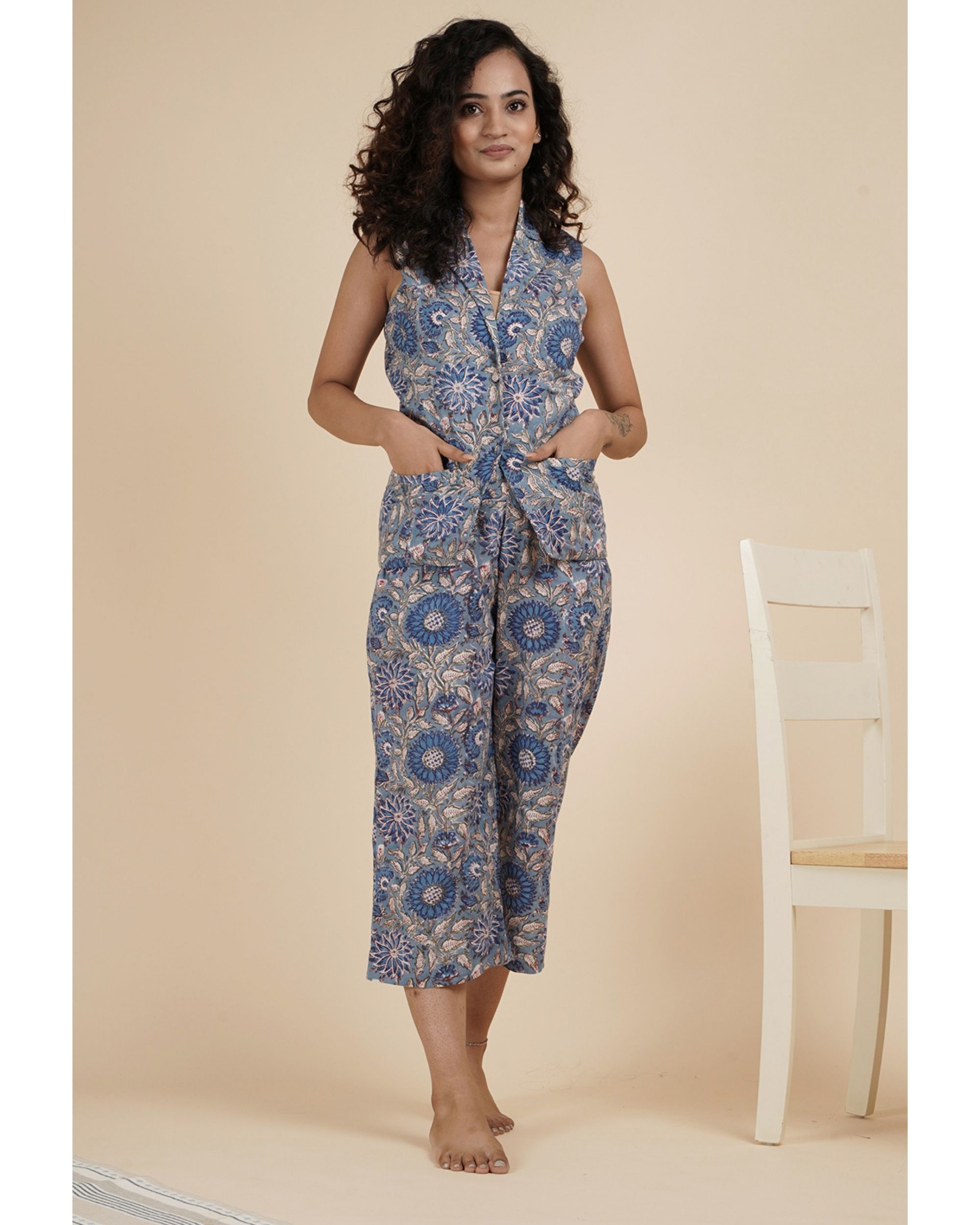 Blue hand block printed co-ord set - set of two