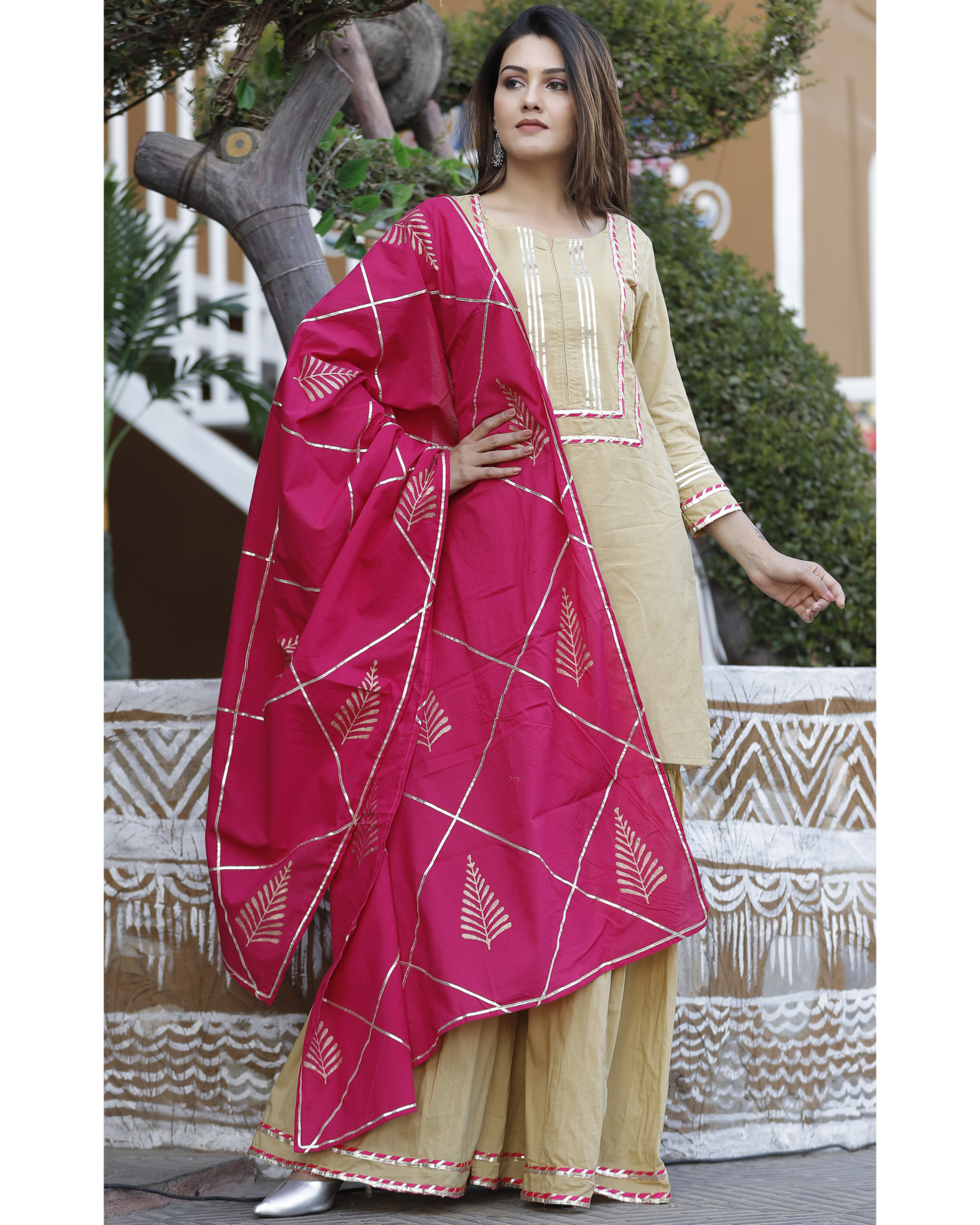 Wine Bandhani Gota Patti with Sharara Dress Cotton Suit – Pop the Label