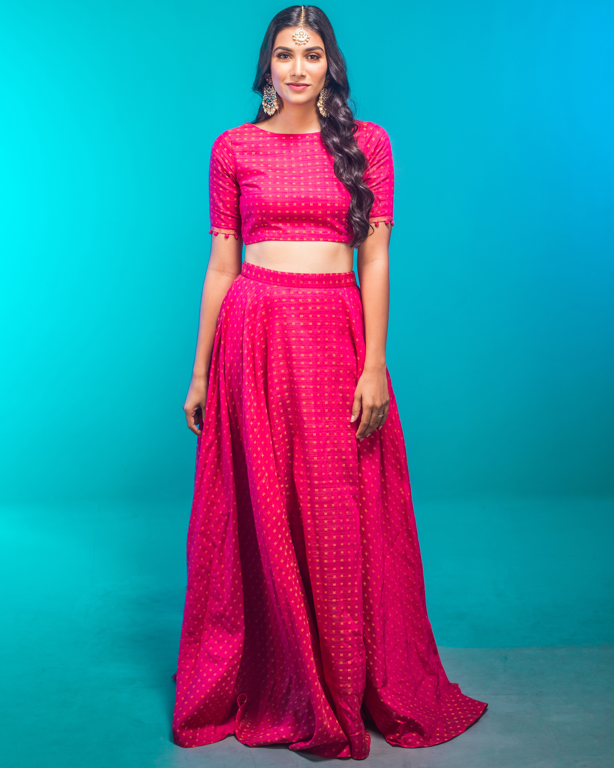 Hot pink crop top and skirt set of two by Niram The Secret Label