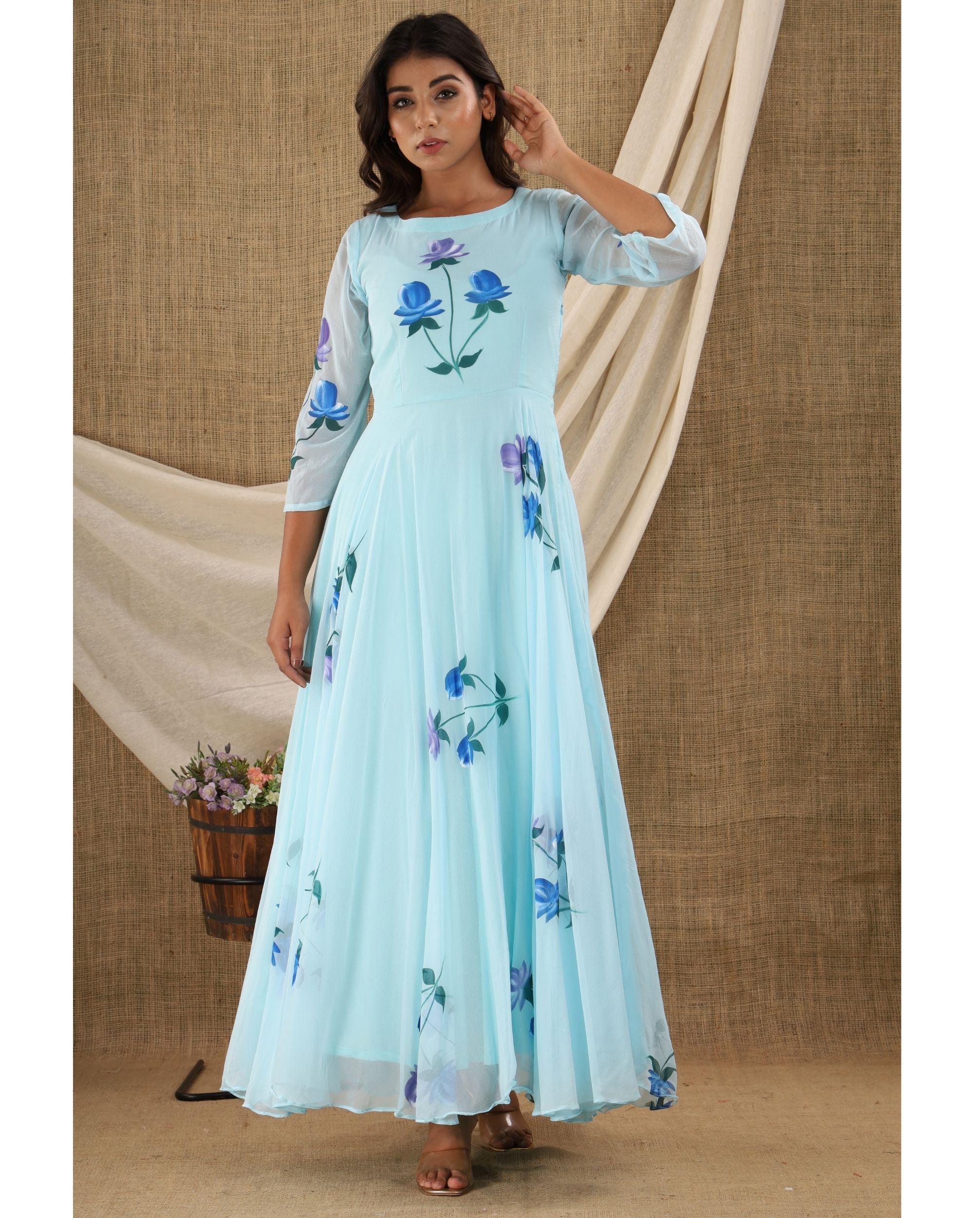 Amazing Sky Blue Color Party Wear Heavy Sequence Work Gown