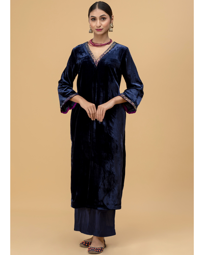 Sapphire blue velvet suit set - set of two by Trendy Tokari