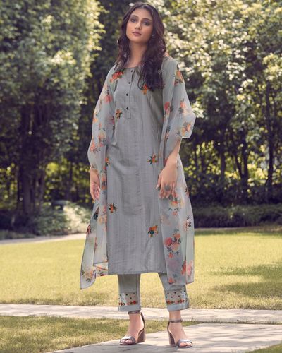 Peach earthy printed muslin jumpsuit with embellished belt - set of two by  Autumn Lane
